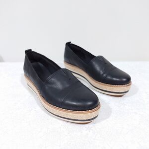 Timberland Black Leather Platform Espadrille Slip On Shoes Size 9